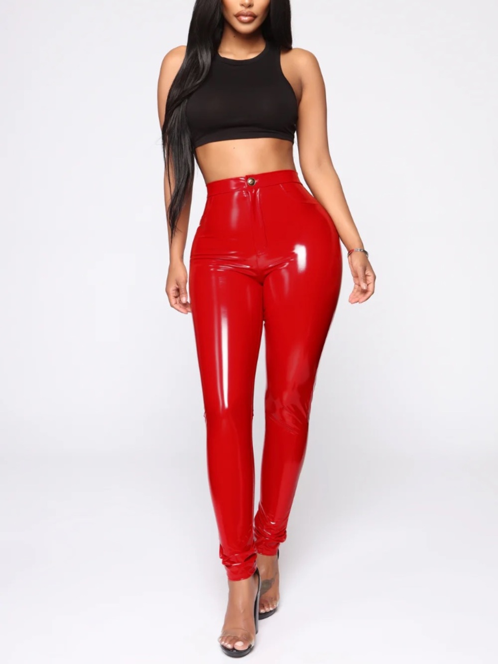 Late Night Texts Vinyl Pants - Red
